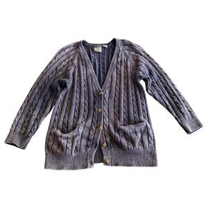 Pasta VTG 90s Cotton Blend Cable Knit Acid‎ Dyed Denim Indigo Cardigan Sweater M